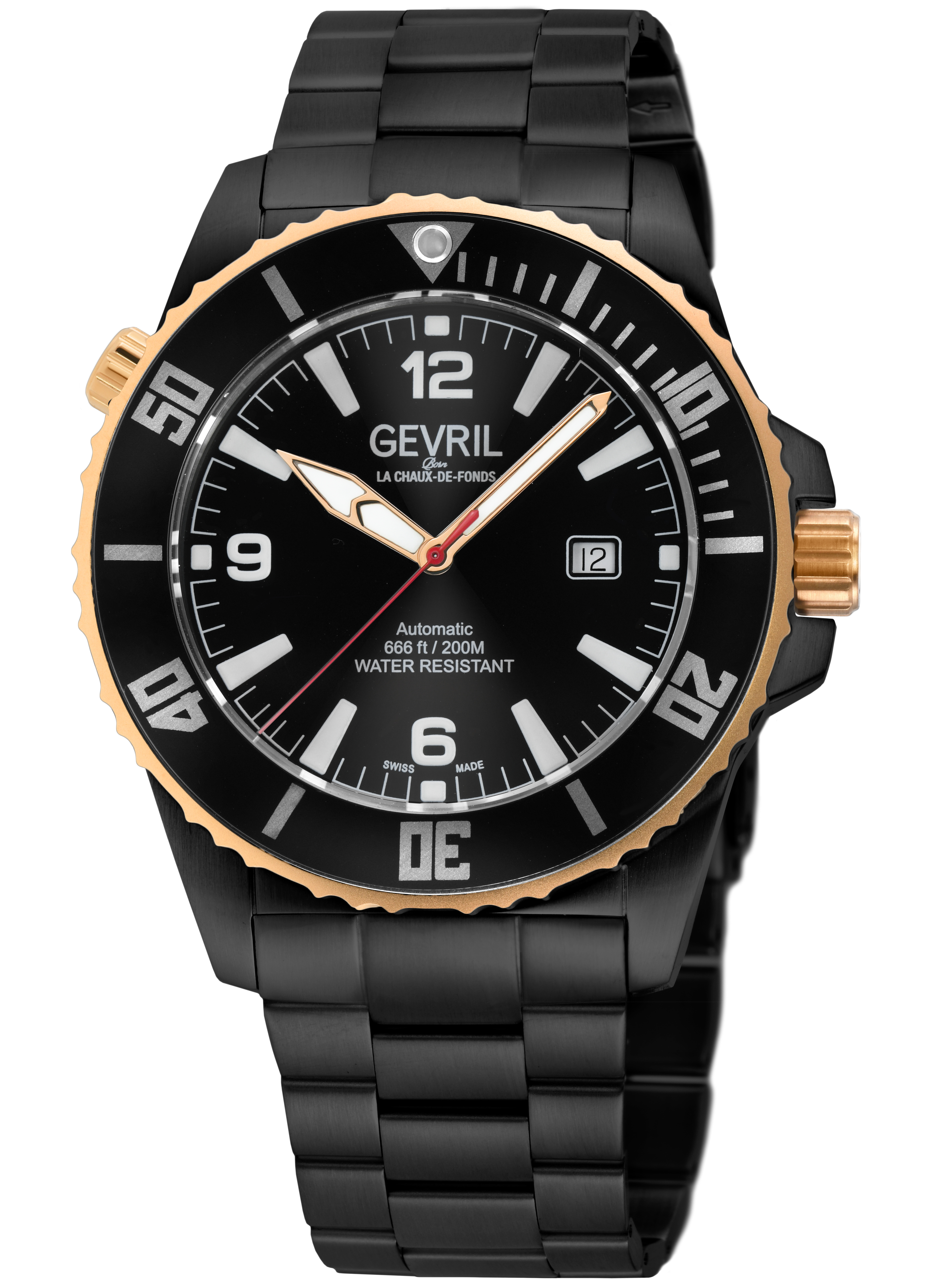 Gevril Mens Canal Street 46604B Swiss Automatic Sellita SW200 Watch - Black - One Size | Gevril Sale | Discount Designer Brands