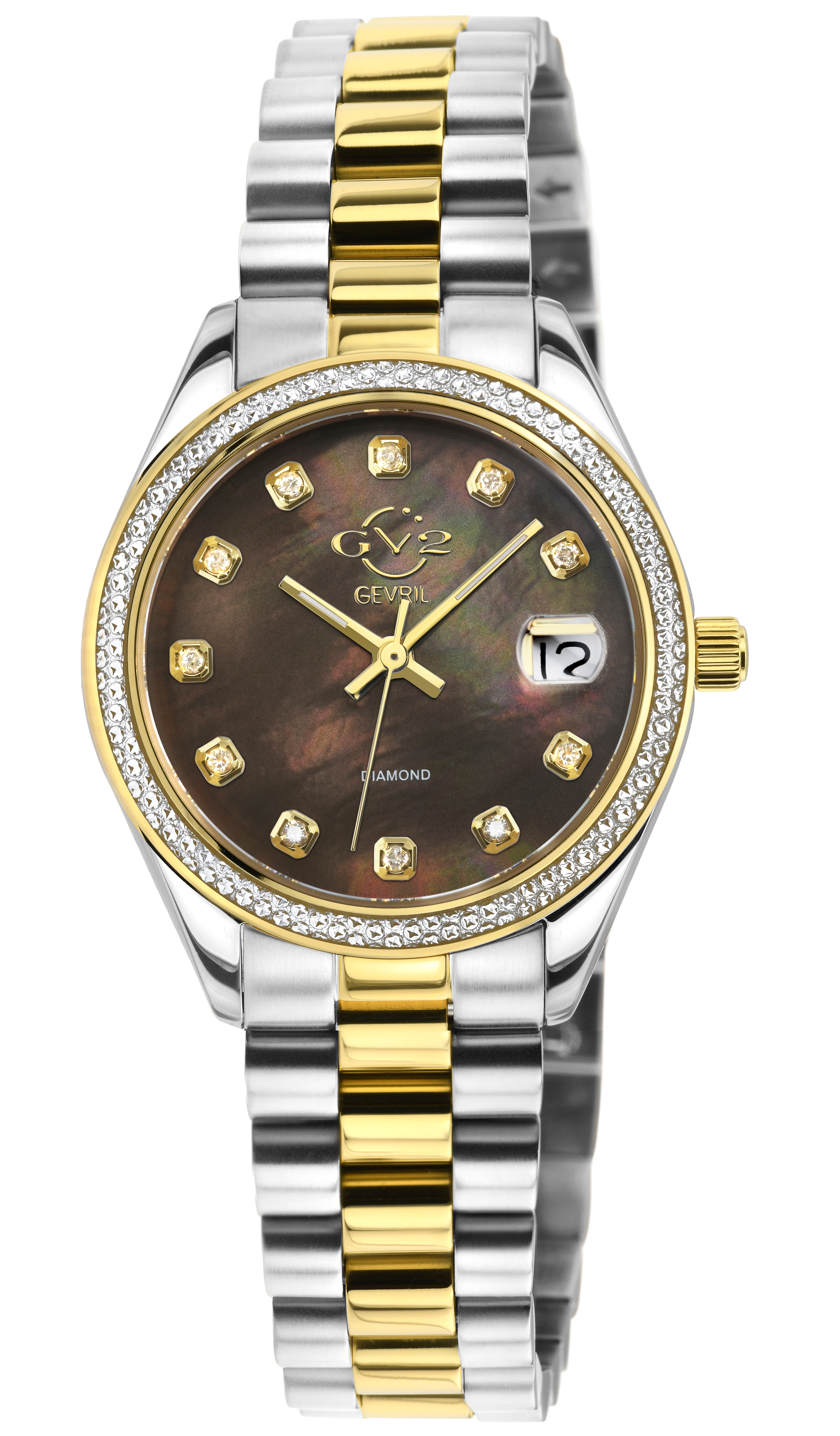 Gv2 Mens Turin Diamond 12421B Mop Dial Two Toned Ipyg Swiss Quartz Watch - Silver & Gold - One Size | Gv2 Sale | Discount Designer Brands