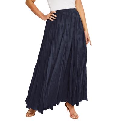 Plus Size Women's Flowing Crinkled Maxi Skirt by Jessica London in Navy (Size 18) Elastic Waist 100% Cotton