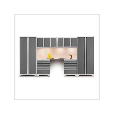 NewAge Garage Cabinets PRO Series Platinum 8-Piece Set with Stainless Steel Top
