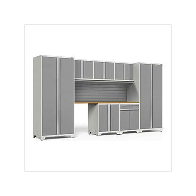 NewAge Garage Cabinets PRO Series Platinum 8-Piece Set with Bamboo Top and Slatwall