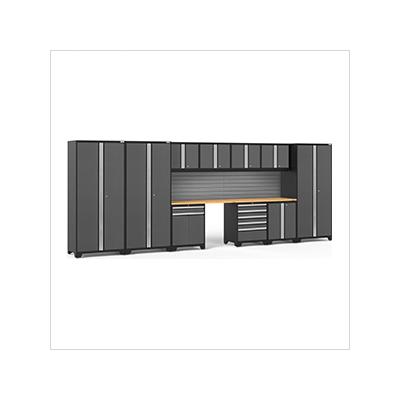 NewAge Garage Cabinets PRO Series Grey 12-Piece Set with Bamboo Tops and Slatwall