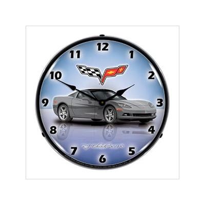 Collectable Sign and Clock C6 Corvette Cyber Grey Backlit Wall Clock