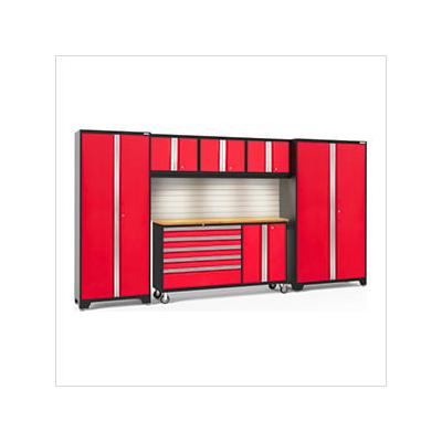 NewAge Garage Cabinets BOLD Red 6-Piece Cabinet Set with Bamboo Top, Backsplash, LED Lights