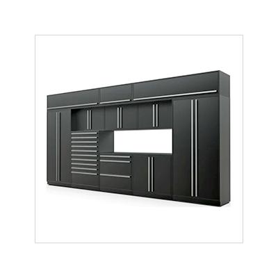 Proslat Garage Cabinets 12-Piece Mat Black Cabinet Set with Silver Handles and Powder Coated Worktop