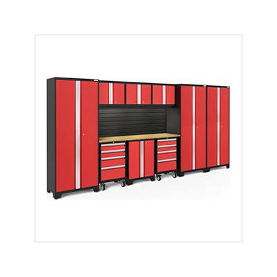 NewAge Garage Cabinets BOLD Series Red 10-Piece Set with Bamboo Top, Backsplash, LED Lights