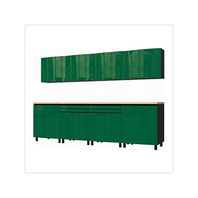 Contur Cabinet 10' Premium Racing Green Garage Cabinet System with Butcher Block Tops