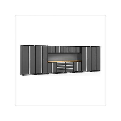 NewAge Garage Cabinets PRO Series Grey 14-Piece Set with Bamboo Top and Slatwall