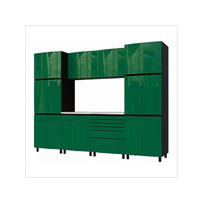 Contur Cabinet 10' Premium Racing Green Garage Cabinet System with Stainless Steel Tops