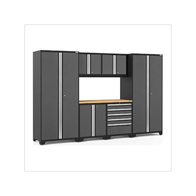 NewAge Garage Cabinets PRO Series Grey 7-Piece Set with Bamboo Top and LED Lights