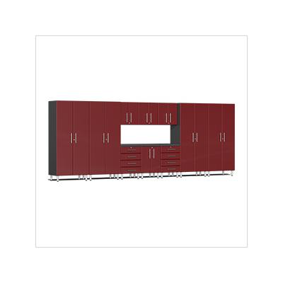 Ulti-MATE Garage Cabinets 11-Piece Garage Cabinet Kit with Channeled Worktop in Ruby Red Metallic