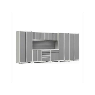 NewAge Garage Cabinets PRO Series Platinum 10-Piece Set with Stainless Steel Top and Slatwall