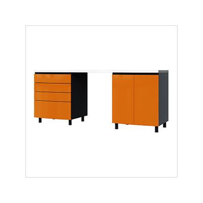 Contur Cabinet 7.5' Premium Traffic Orange Garage Cabinet System with Stainless Steel Tops