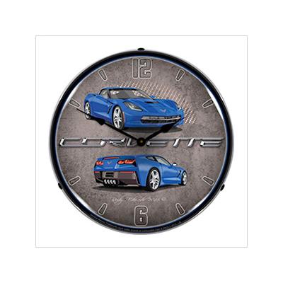 Collectable Sign and Clock C7 Corvette Laguna Blue Backlit Wall Clock