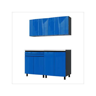 Contur Cabinet 5' Premium Santorini Blue Garage Cabinet System with Stainless Steel Tops