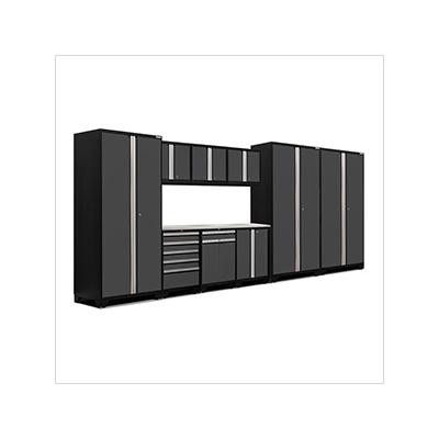 NewAge Garage Cabinets PRO Series Grey 10-Piece Set with Stainless Steel Top and LED Lights