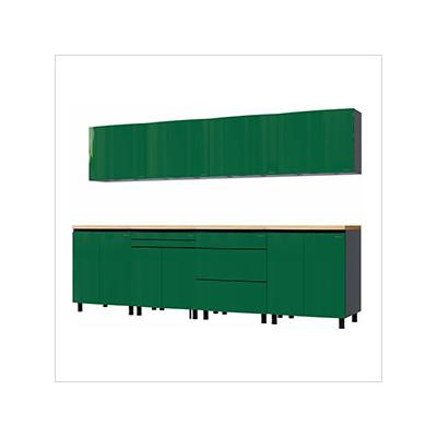 Contur Cabinet 10' Premium Racing Green Garage Cabinet System with Butcher Block Tops