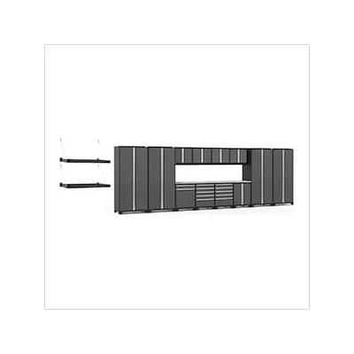 NewAge Garage Cabinets PRO Series Grey 16-Piece Set with Stainless Steel Tops and Wall Shelves