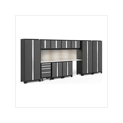 NewAge Garage Cabinets BOLD Series Grey 12-Piece Set with Stainless Top, Backsplash, LED Lights