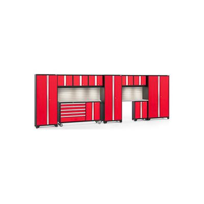 NewAge Products BOLD Series Red 11-Piece Cabinet Set with Stainless Top Backsplash and LED Lights