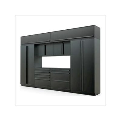 Proslat Garage Cabinets 9-Piece Mat Black Cabinet Set with Black Handles and Powder Coated Worktop