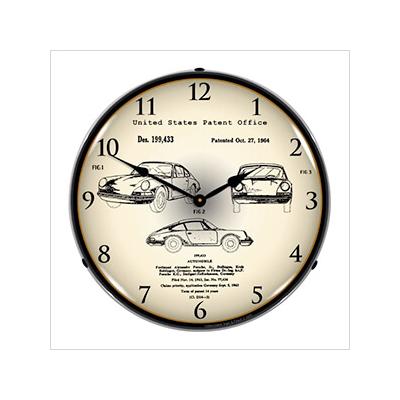 Collectable Sign and Clock 1964 Porsche 911 Patent Blueprint Backlit Wall Clock