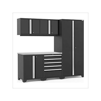 NewAge Garage Cabinets PRO Series Black 6-Piece Set with Stainless Steel Top