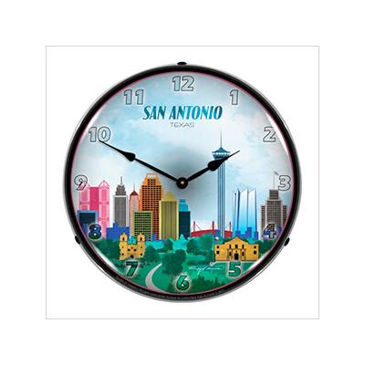 Collectable Sign and Clock San Antonio Skyline Backlit Wall Clock