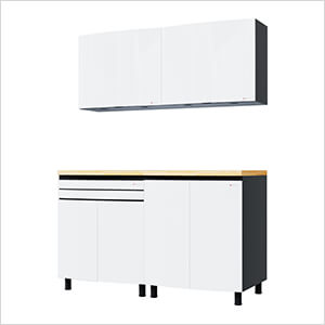 Contur Cabinet 5' Premium Alpine White Garage Cabinet System with Butcher Block Tops