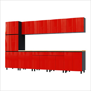 Contur Cabinet 12.5' Premium Cayenne Red Garage Cabinet System with Butcher Block Tops