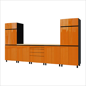 Contur Cabinet 12.5' Premium Traffic Orange Garage Cabinet System with Butcher Block Tops