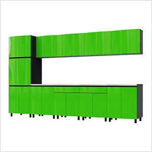 Contur Cabinet 12.5' Premium Lime Green Garage Cabinet System with Stainless Steel Tops