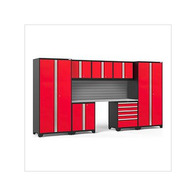 NewAge Garage Cabinets PRO Series Red 8-Piece Set with Stainless Steel Top and Slatwall