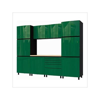 Contur Cabinet 10' Premium Racing Green Garage Cabinet System with Butcher Block Tops