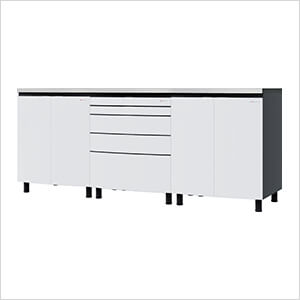 Contur Cabinet 7.5' Premium Alpine White Garage Cabinet System with Stainless Steel Tops