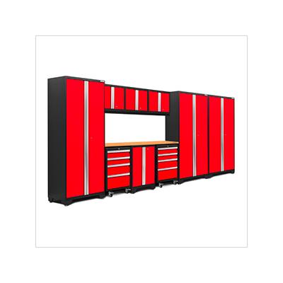 NewAge Garage Cabinets BOLD Series Red 10-Piece Set with Bamboo Top and LED Lights