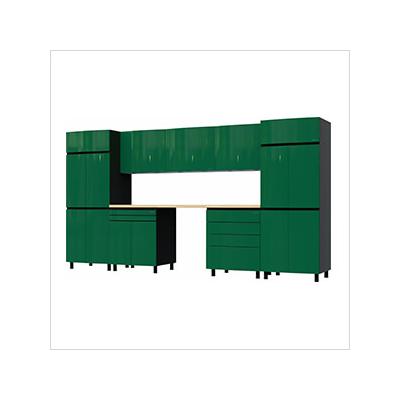 Contur Cabinet 12.5' Premium Racing Green Garage Cabinet System with Butcher Block Tops