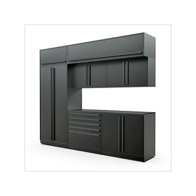 Proslat Garage Cabinets 8-Piece Mat Black Cabinet Set with Black Handles and Powder Coated Worktop