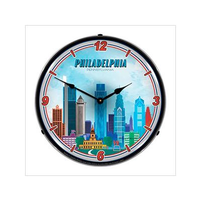 Collectable Sign and Clock Philadelphia Skyline Backlit Wall Clock