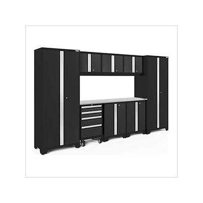 NewAge Garage Cabinets BOLD Series Black 9-Piece Set with Stainless Steel Top
