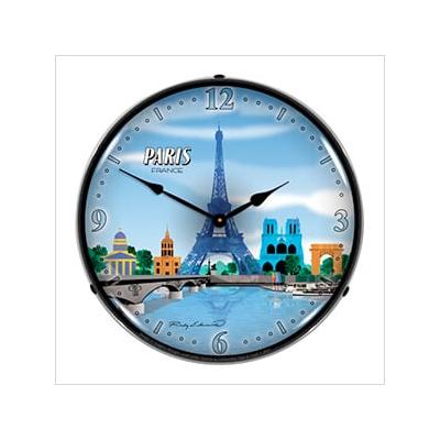 Collectable Sign and Clock Paris Skyline Backlit Wall Clock