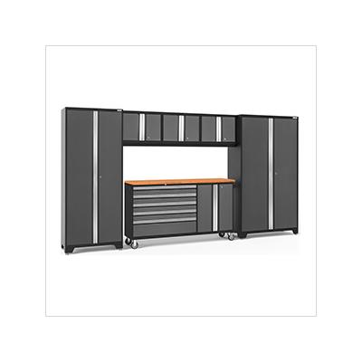 NewAge Garage Cabinets BOLD Grey 6-Piece Project Center Set with Bamboo Top and LED Lights