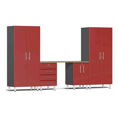 Ulti-MATE Garage Cabinets 5-Piece Garage Cabinet System with Bamboo Worktop in Ruby Red Metallic