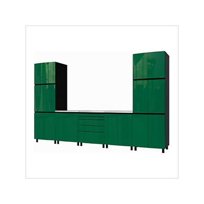 Contur Cabinet 12.5' Premium Racing Green Garage Cabinet System with Stainless Steel Tops