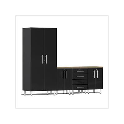 Ulti-MATE Garage Cabinets 5-Piece Garage Cabinet Kit with Bamboo Worktop in Midnight Black Metallic