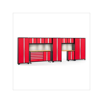 NewAge Garage Cabinets BOLD Red 11-Piece Cabinet Set with Bamboo Top, Backsplash, LED Lights