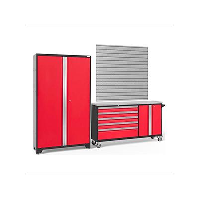 NewAge Garage Cabinets BOLD Red 2-Piece Project Center Set with Stainless Top and Backsplash