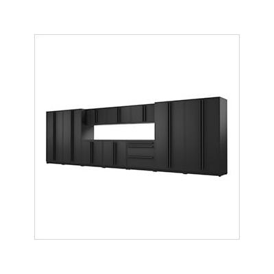 Proslat Garage Cabinets 12-Piece Mat Black Cabinet Set with Black Handles and Powder Coated Worktop