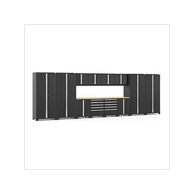 NewAge Garage Cabinets PRO Series Black 14-Piece Set with Bamboo Top and LED Lights