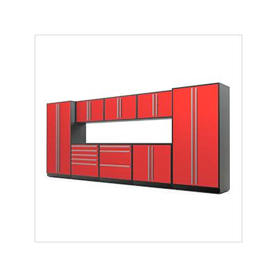 Proslat Garage Cabinets 10-Piece Glossy Red Cabinet Set with Silver Handles and Powder Coated Worktop